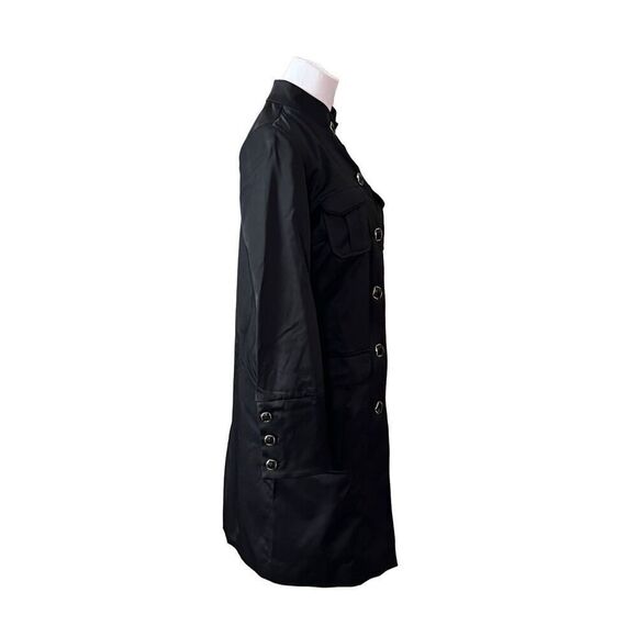 Dana Buchman Black Trench Coat Zebra Lining Mandarin Collar sz XS Weathergear - Picture 4 of 12
